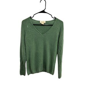 Peck & Peck Pure Cashmere V-Neck Pullover Sweater Green Sz Large Cozy Knit